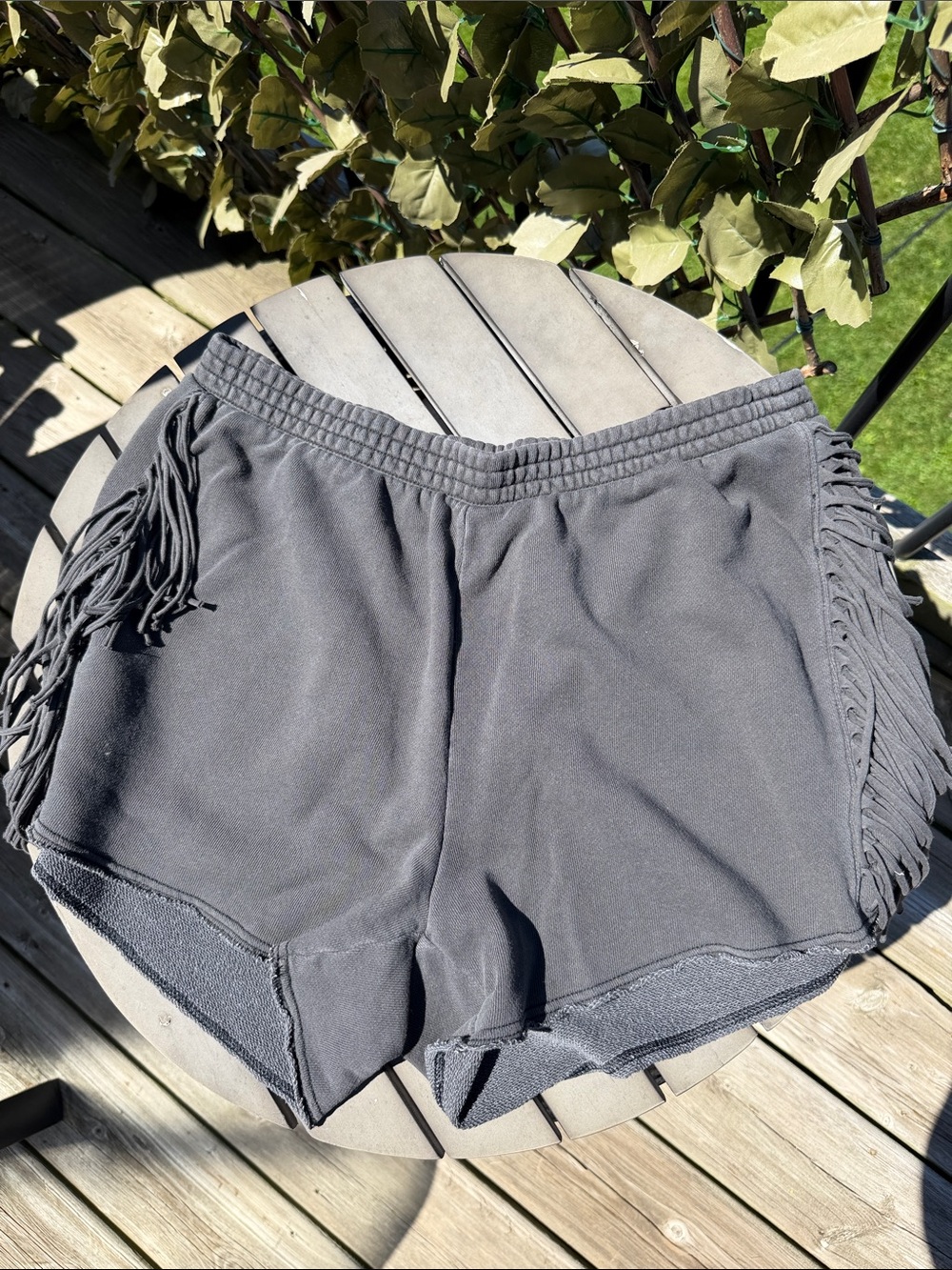 aerie Black Wash Fringe Sweat Shorts
